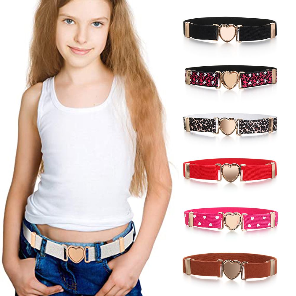 Kids Elastic Belts Fashion Girl Stretch Waist Belt Adjustable Heart Belt Uniform Belt for Teen Kids Girls Dresses